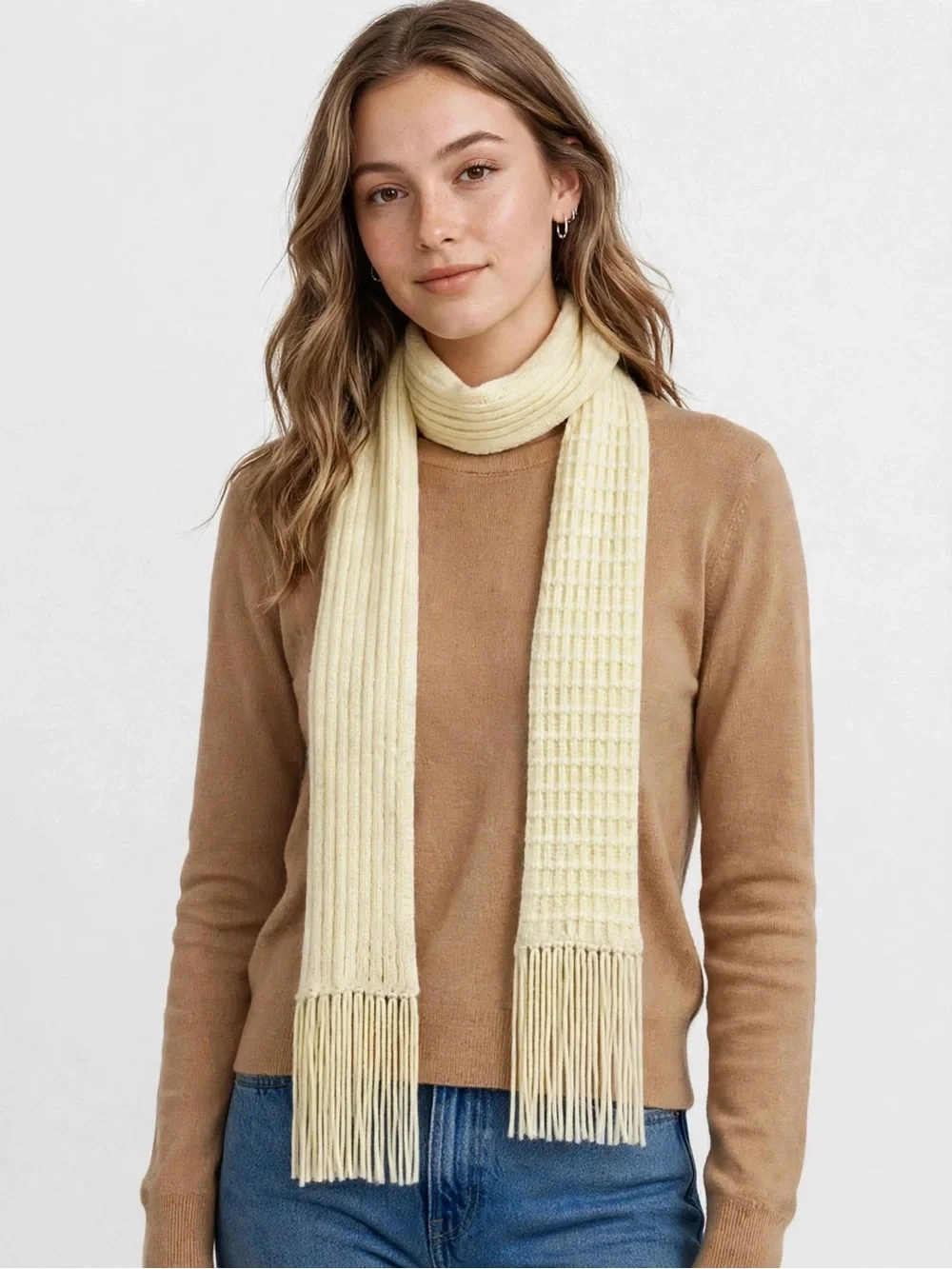 Ann Taylor Y2K Vintage 100% Cashmere Scarf Cream Skinny 66